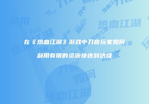 在《热血江湖》游戏中刀客玩家如何利用有限的资源快速到达级