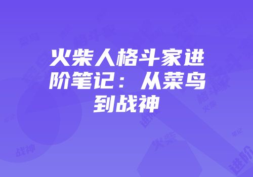 火柴人格斗家进阶笔记：从菜鸟到战神