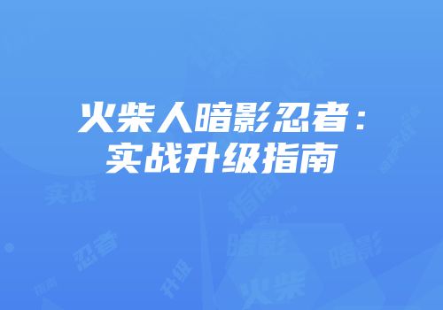 火柴人暗影忍者：实战升级指南