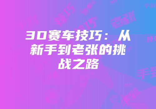 3D赛车技巧:从新手到老张的挑战之路