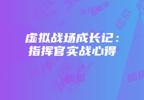 虚拟战场成长记：指挥官实战心得