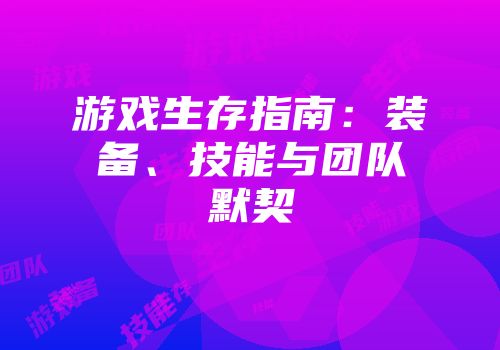 游戏生存指南：装备、技能与团队默契