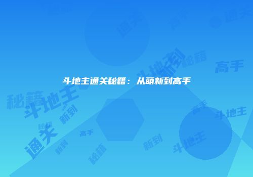 斗地主通关秘籍：从萌新到高手