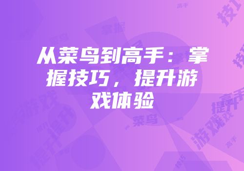 从菜鸟到高手：掌握技巧，提升游戏体验