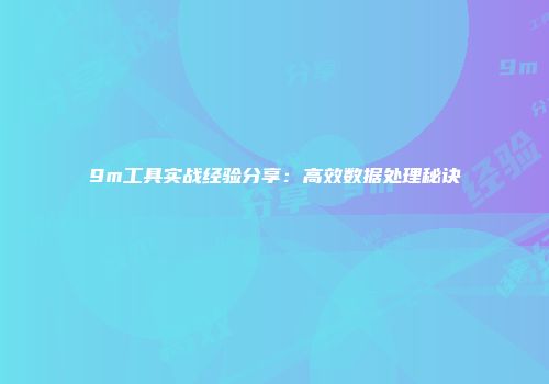 9m工具实战经验分享:高效数据处理秘诀