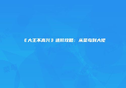 《大王不高兴》进阶攻略：从菜鸟到大佬