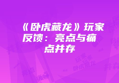 《卧虎藏龙》玩家反馈：亮点与痛点并存