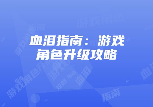 血泪指南：游戏角色升级攻略