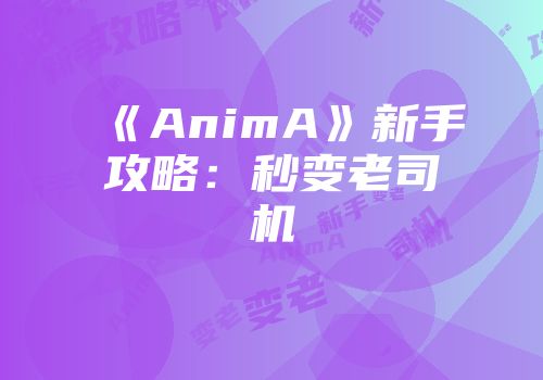 《AnimA》新手攻略：秒变老司机
