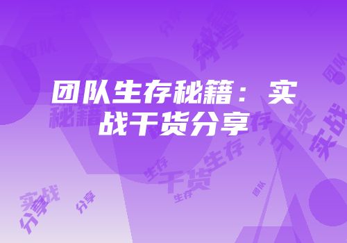 团队生存秘籍:实战干货分享