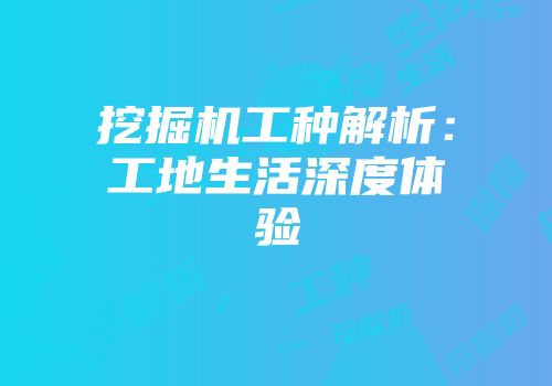 挖掘机工种解析：工地生活深度体验