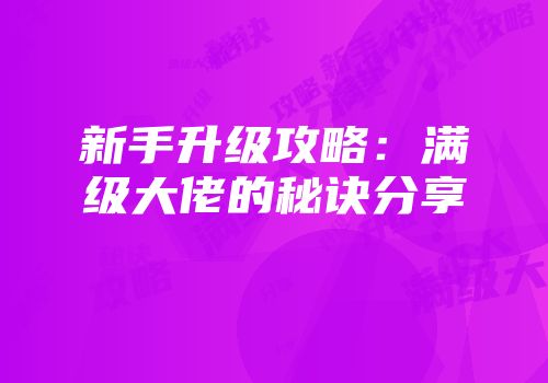 新手升级攻略：满级大佬的秘诀分享
