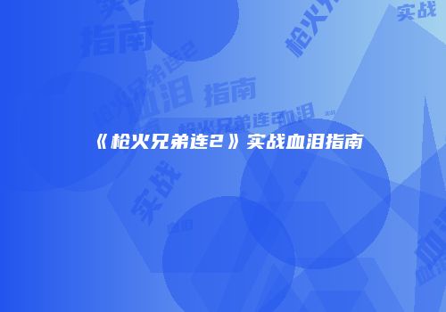 《枪火兄弟连2》实战血泪指南