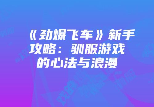 《劲爆飞车》新手攻略：驯服游戏的心法与浪漫