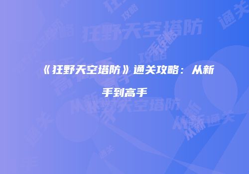 《狂野天空塔防》通关攻略：从新手到高手