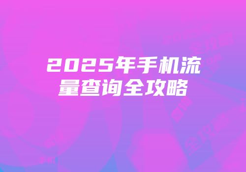 2025年手机流量查询全攻略