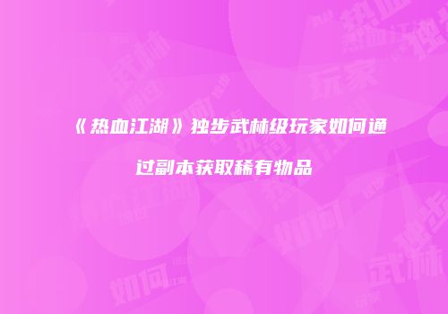 《热血江湖》独步武林级玩家如何通过副本获取稀有物品