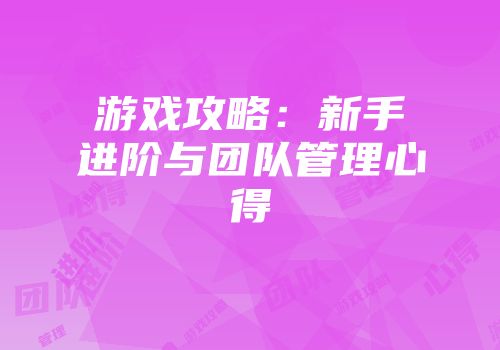 游戏攻略：新手进阶与团队管理心得