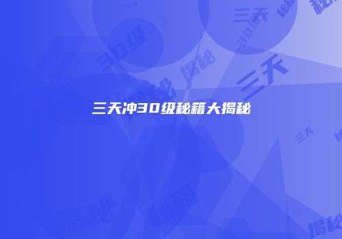 三天冲30级秘籍大揭秘