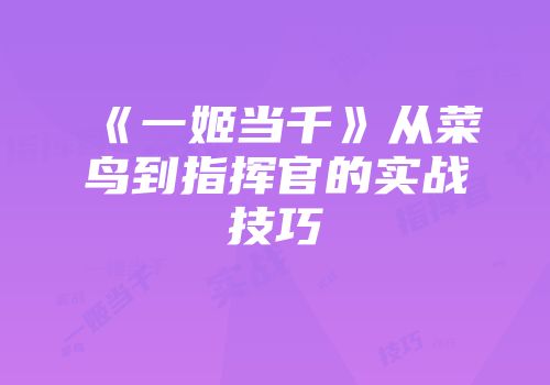 《一姬当千》从菜鸟到指挥官的实战技巧