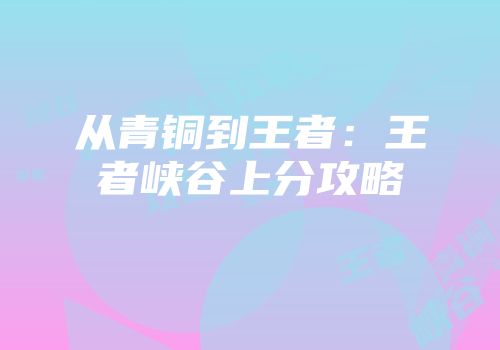 从青铜到王者:王者峡谷上分攻略