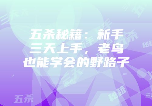 五杀秘籍：新手三天上手，老鸟也能学会的野路子