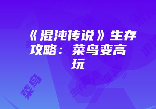 《混沌传说》生存攻略：菜鸟变高玩